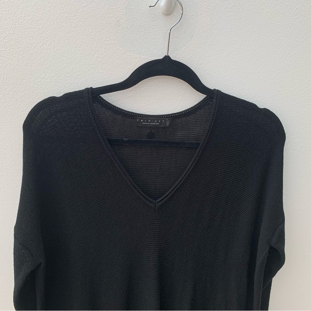 Twin-Set Simona Barbieri Size Small Dress Black Knit Wool Blend Ruffle Mini - Picture 2 of 14